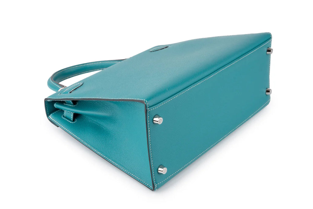 Hermès Kelly 28 HSS Epsom Blue Paon Verso Gris Perle PHW