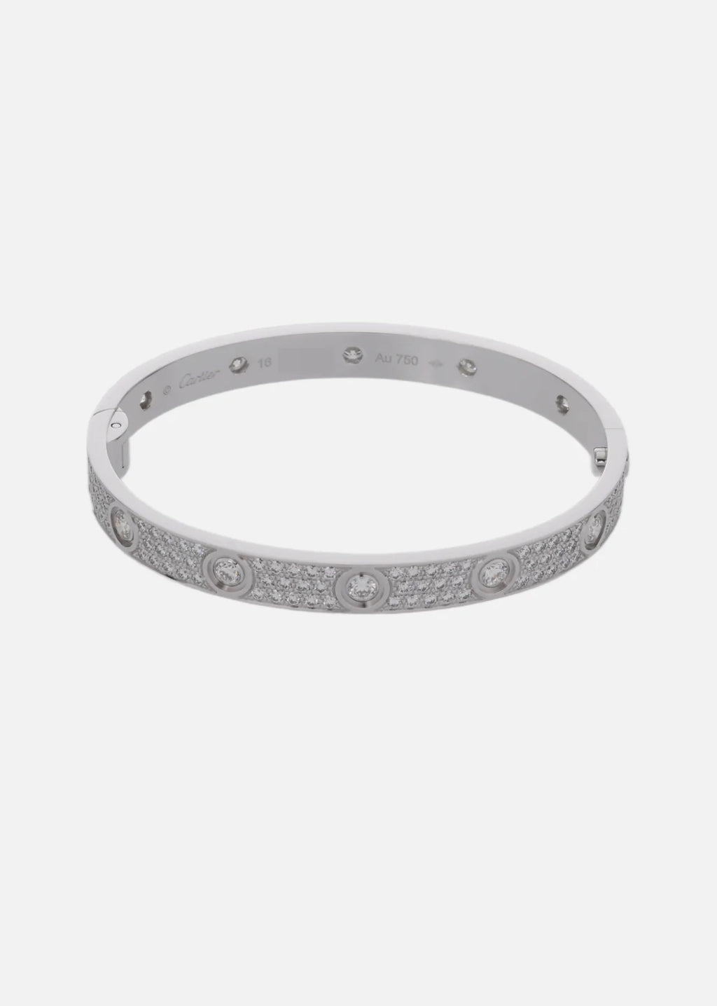 CARTIER Love Bracelet Full Pave Diamond In 18K White Gold Size 16