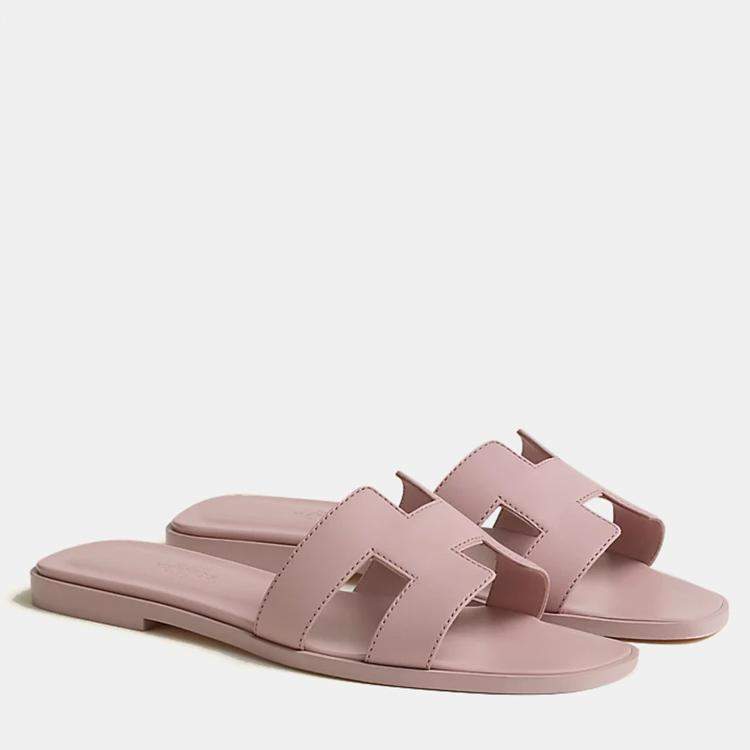 Hermes Rose Cancan Calfskin Oran Sandals Size 36