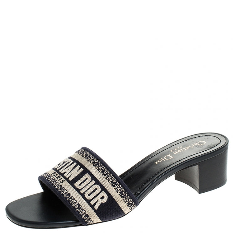 Dior Blue/Beige Cotton Blend Dway Mules Size 39