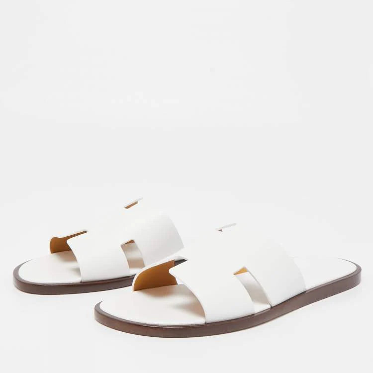 Hermes White Leather Oran Flat Sandals Size 44