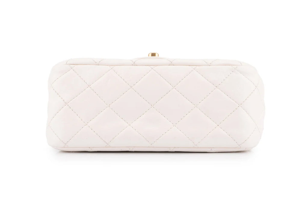 Chanel Quilted Pearl Crush Mini Square Flap Bag Lambskin White GHW