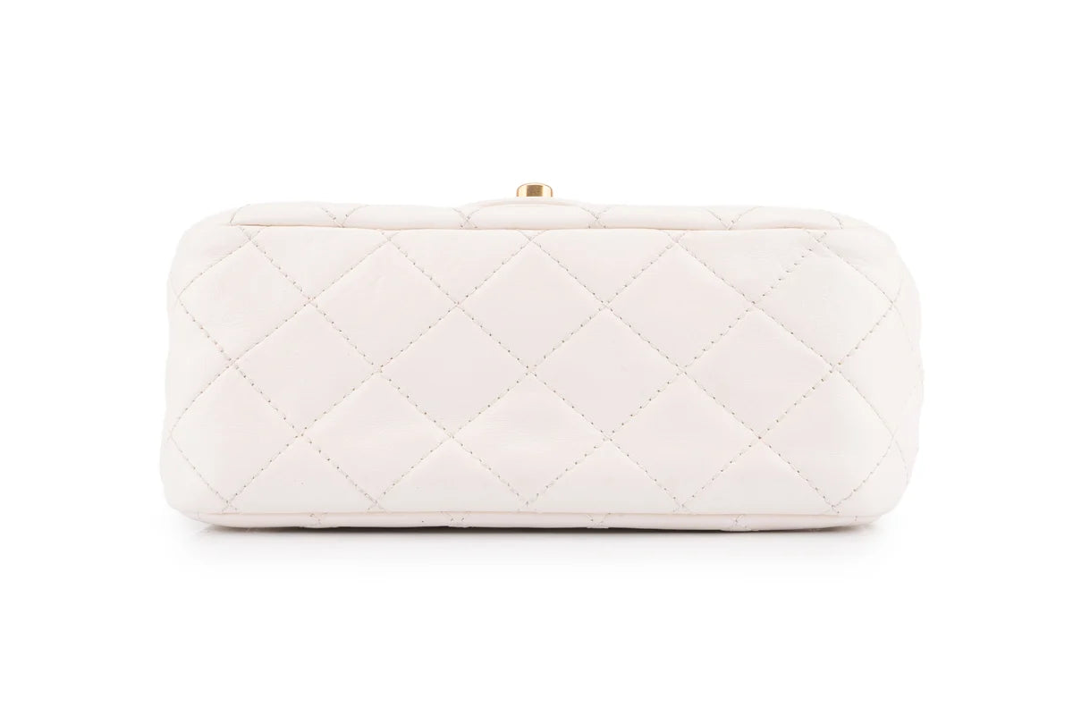 Chanel Quilted Pearl Crush Mini Square Flap Bag Lambskin White GHW