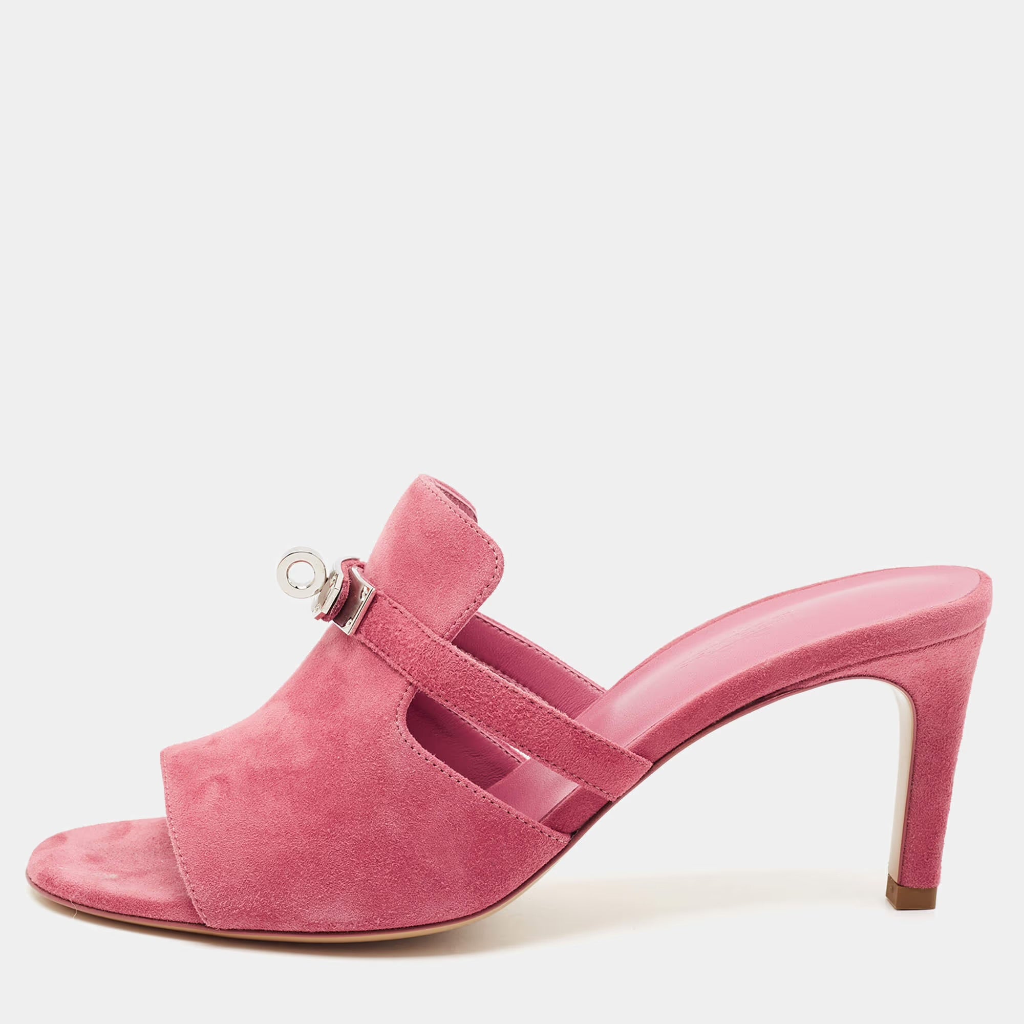 Hermes Cute Size 38 Pink Suede Slide Sandals