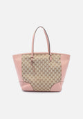 Gucci Canvas Leather Shoulder Tote Bag Beige Brown Pink
