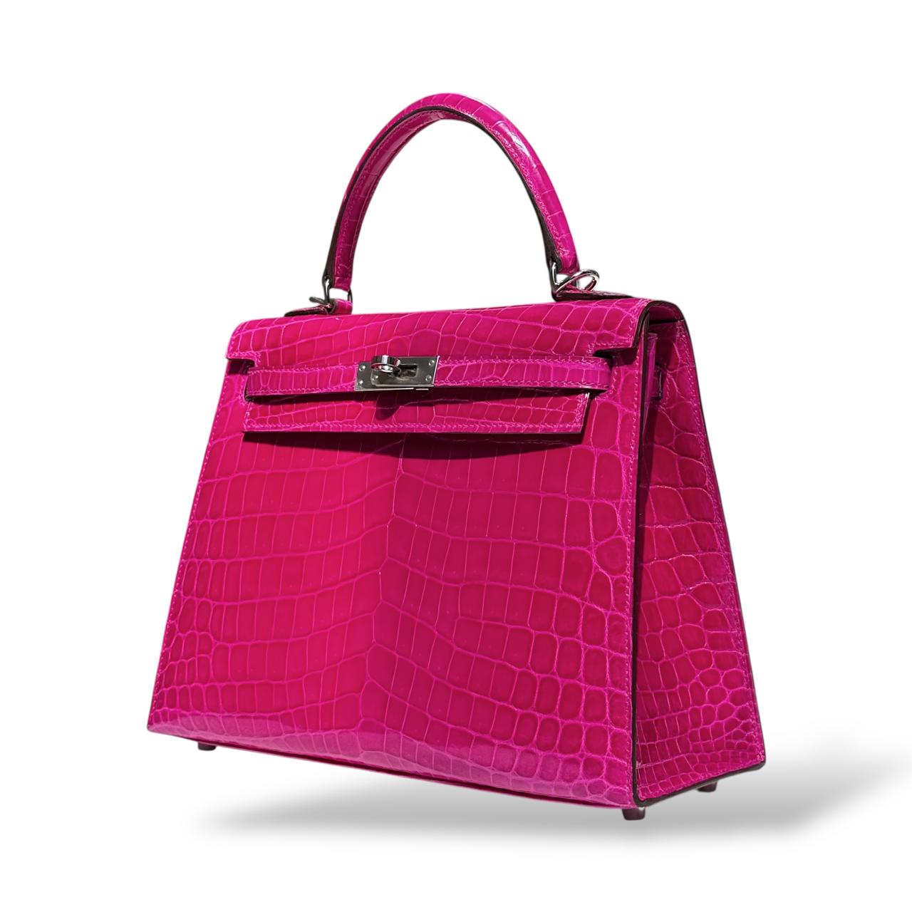 Hermes Kelly 25 Rose Scheherazade Crocodile Niloticus PHW