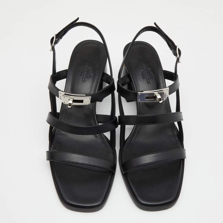 Hermès Black Leather Eve Sandals Size 39