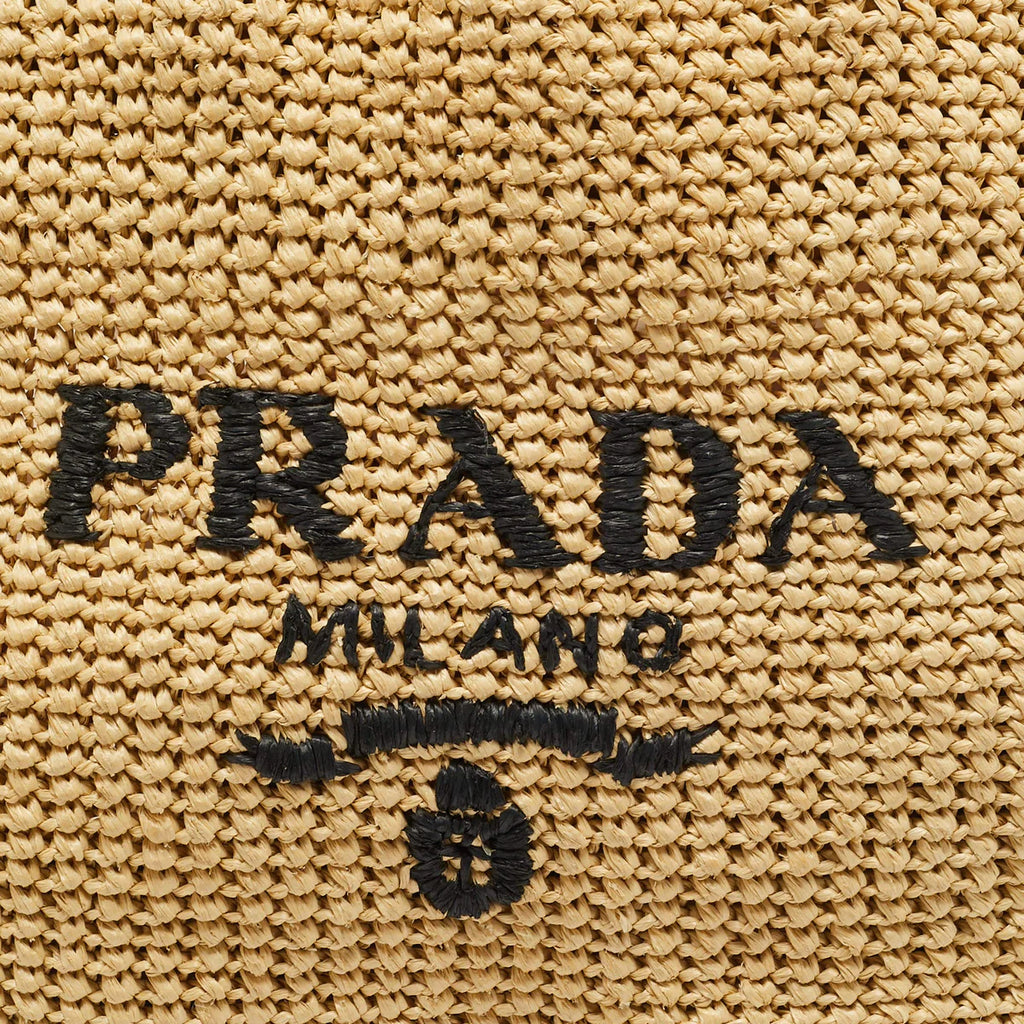 Prada Natural Raffia Logo Shopper Tote