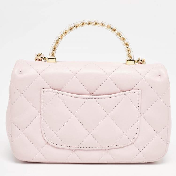Chanel Pink Quilted Leather Resin Top Handle Flap Bag