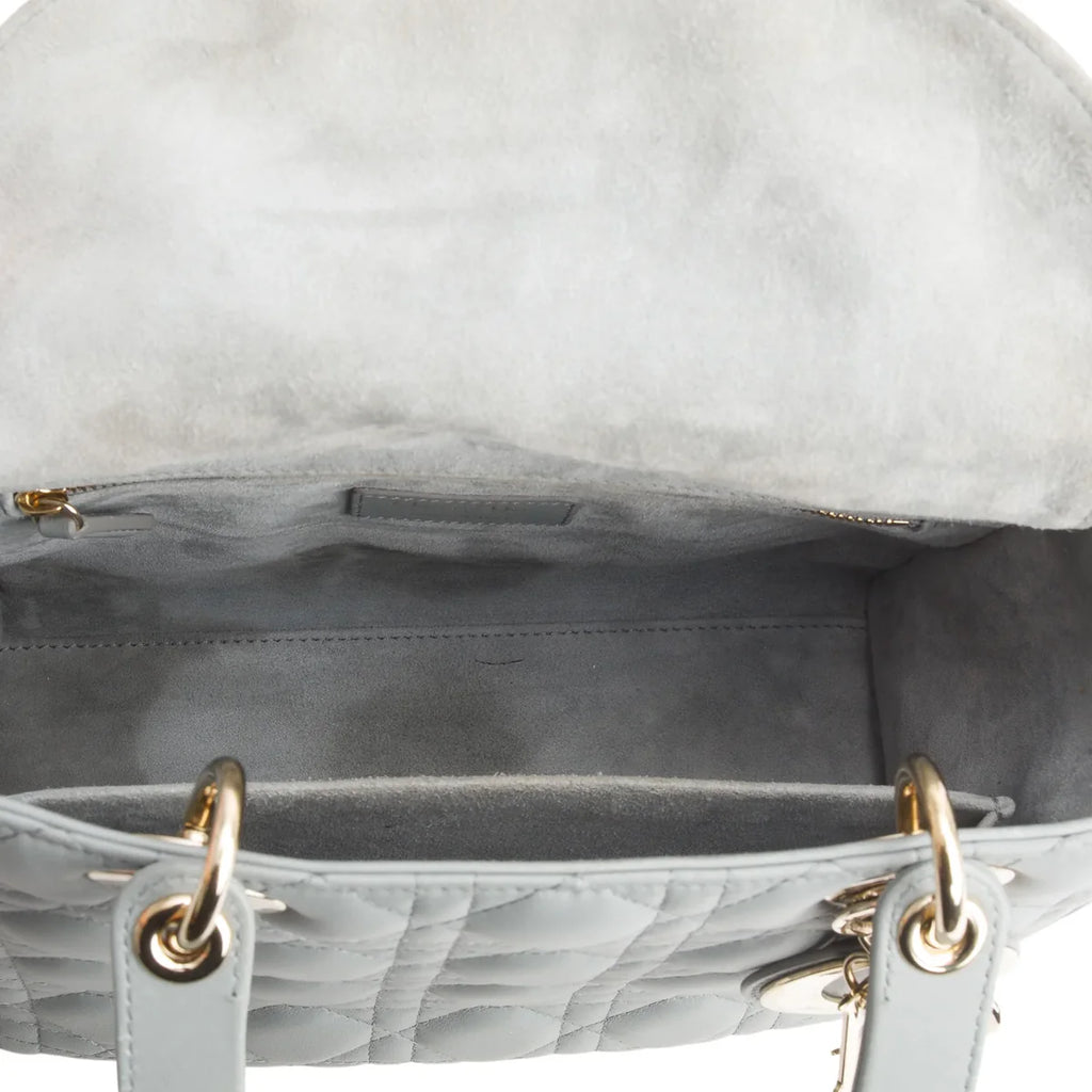 Christian Dior 2021 Grey Cannage Lambskin Leather Medium Lady Dior Bag