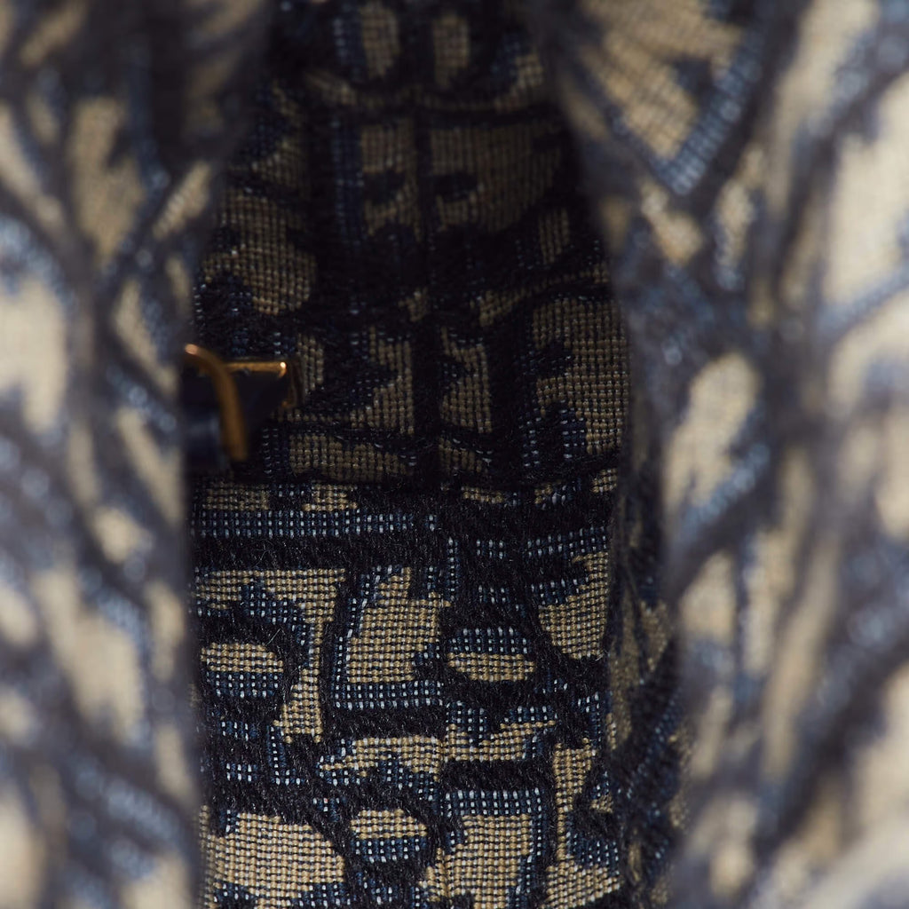 Dior Lady Dior Mini Beige/Navy Blue Wicker and Oblique Canvas Tote