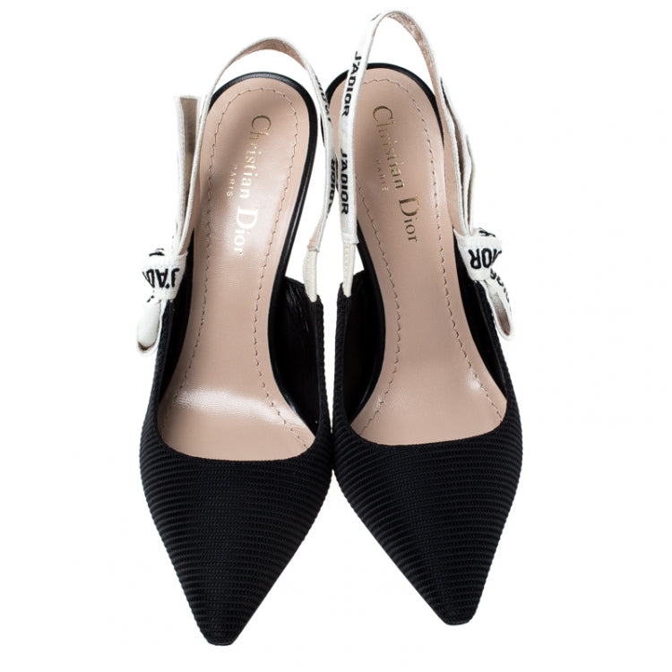 Dior Black Fabric J'adior Slingback Pointed Toe Sandals Size 38.5
