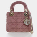 Christian Dior Lady Dior Mini Pink Velvet Top Handle Bag