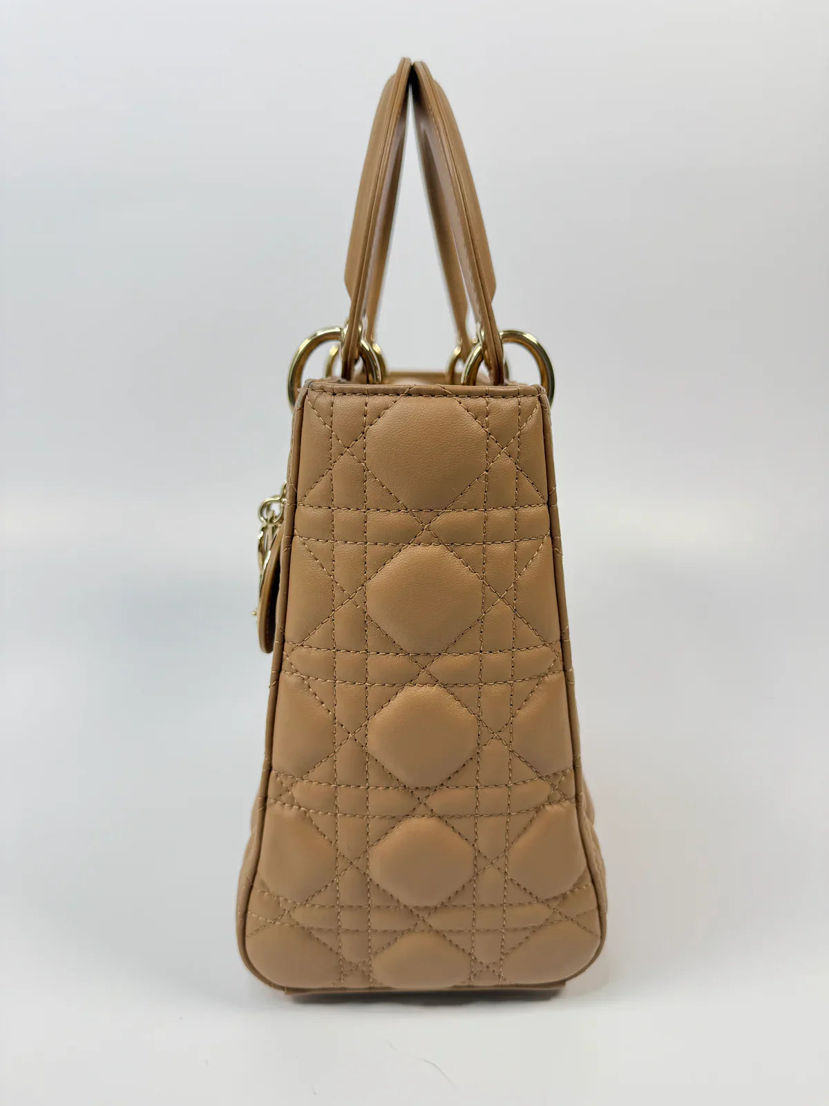 CHRISTIAN DIOR MEDIUM LADY DIOR BAG IN SAND WITH GOLD HARDWARE