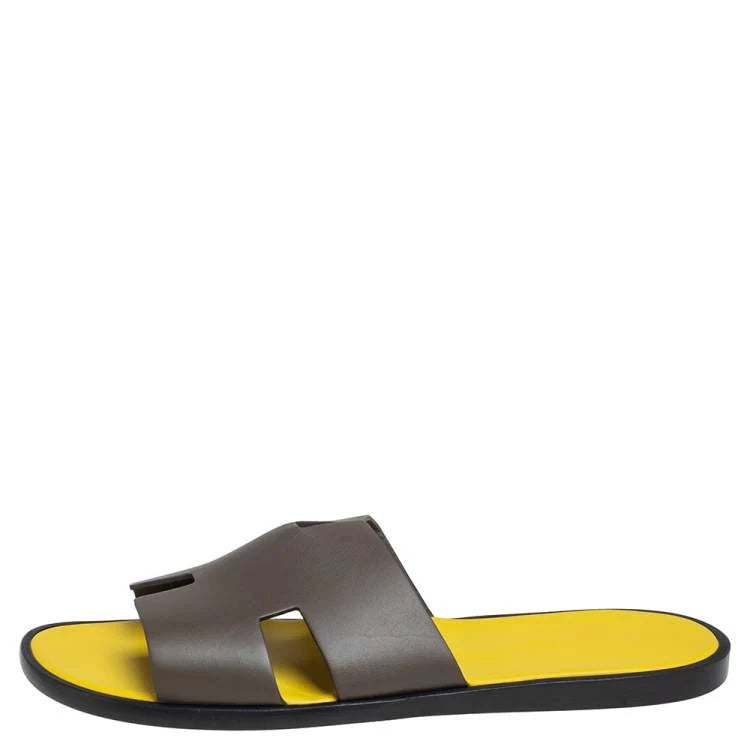 Hermes Vert Olive Leather Izmir Sandals Size 44