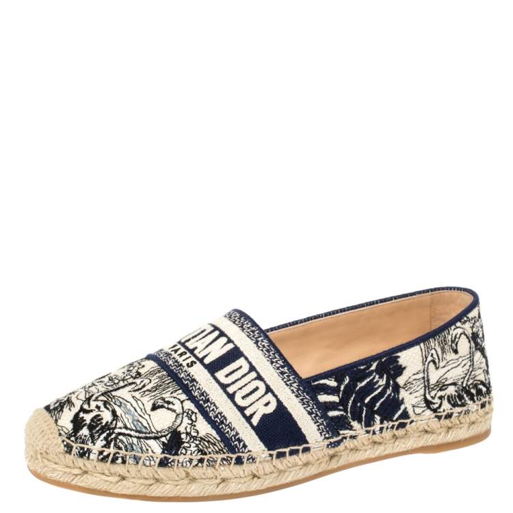Dior Blue/Beige Cotton Fabric Granville Espadrille Flats Size 39