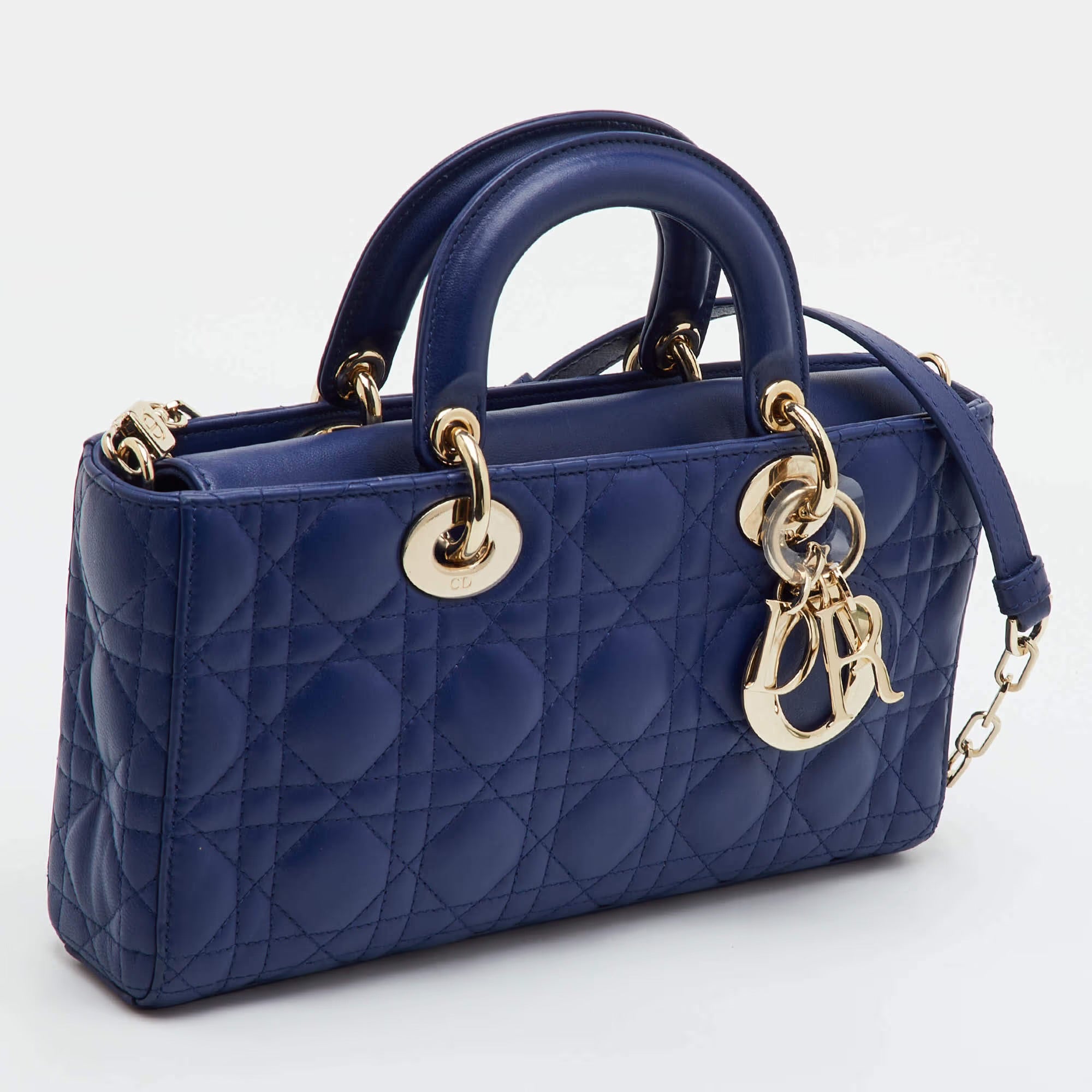Dior Lady D-Joy Medium Navy Blue Cannage Leather Tote