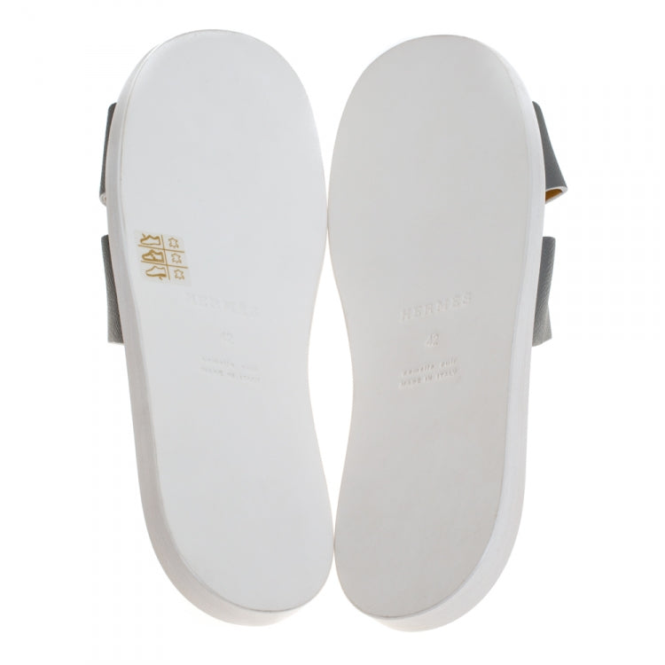 Hermes Grey/Yellow Leather Izmir Flat Slides Size 42