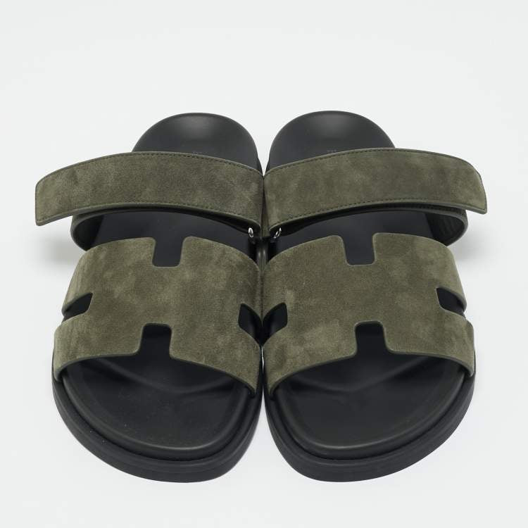 Hermes Chypre Size 42 Dark Olive Green Slide Sandals