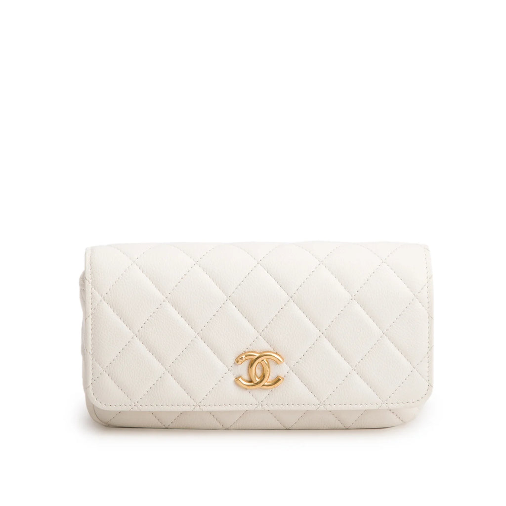 Chanel White Caviar Quilted Mini Heart Crush Waist Bag