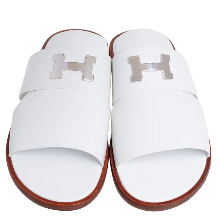 Hermes White Leather Arles Mules Size 40