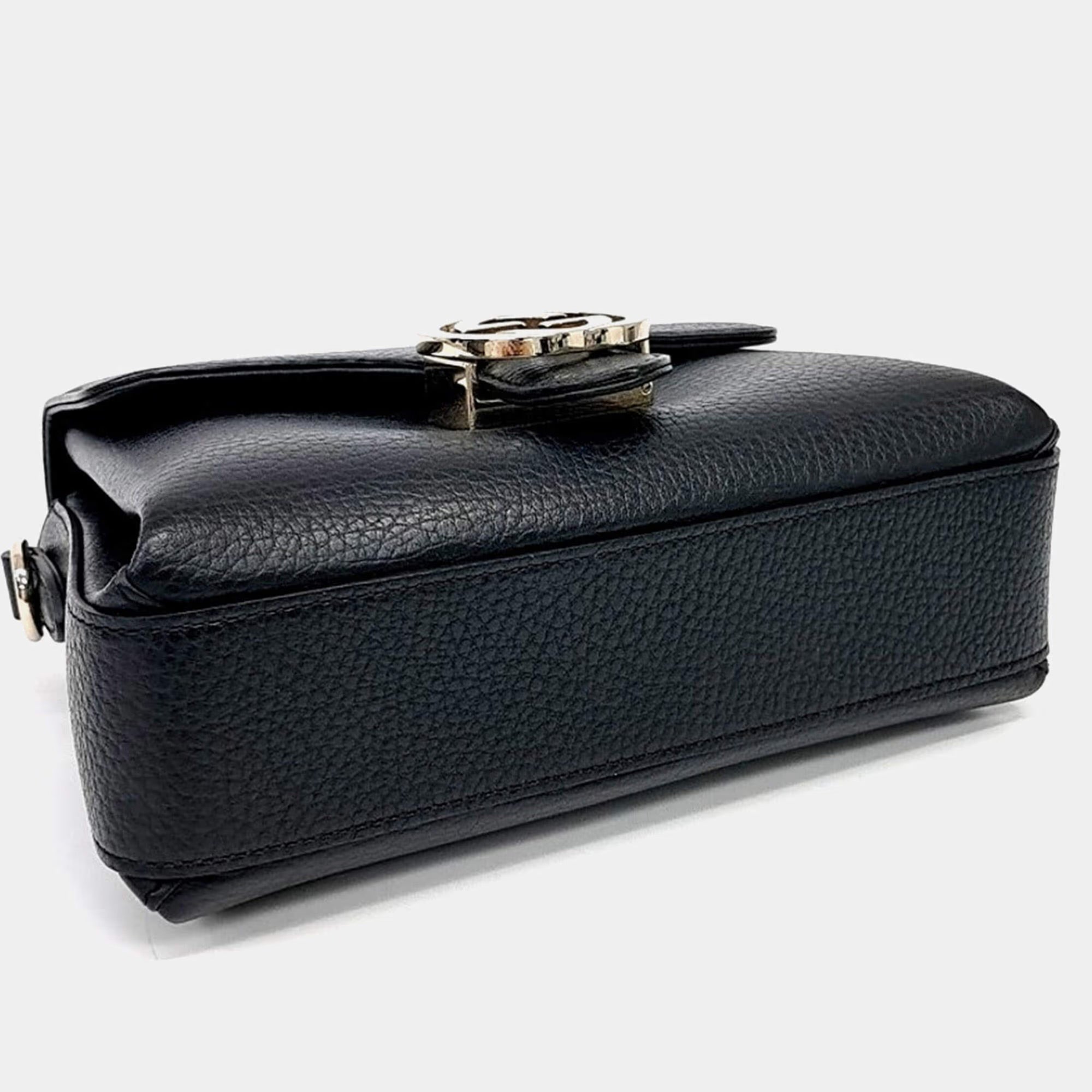 Gucci Interlocking Black Leather Chain Crossbody Bag