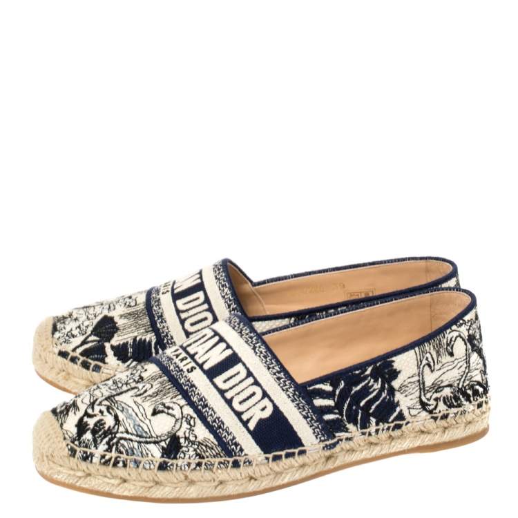 Dior Blue/Beige Cotton Fabric Granville Espadrille Flats Size 39