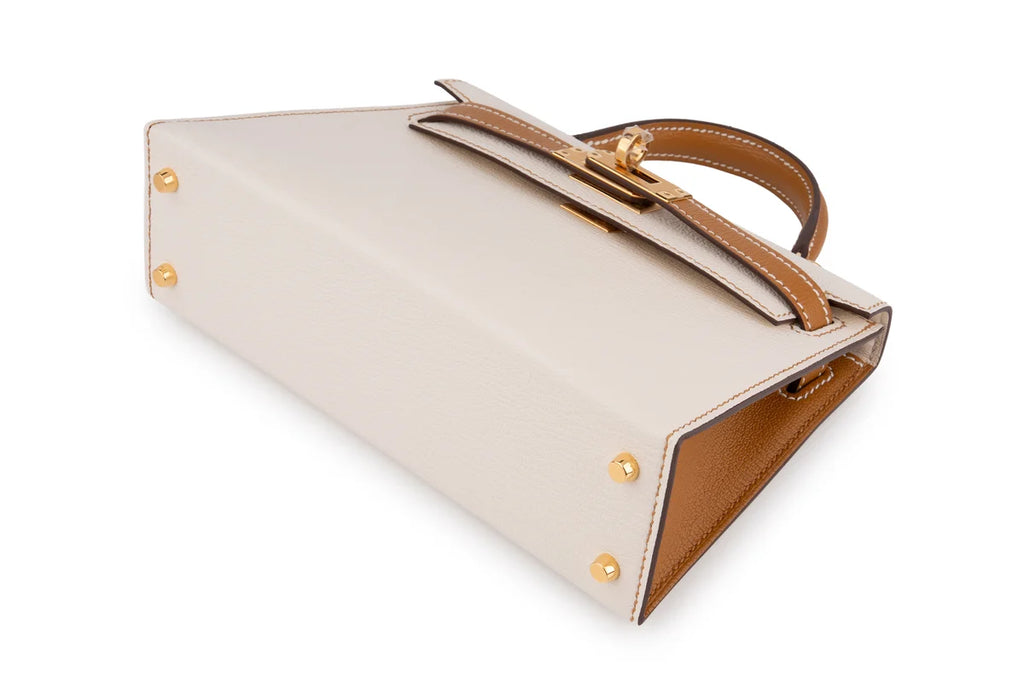 Hermès Mini Kelly Chevre Nata/Sesame GHW