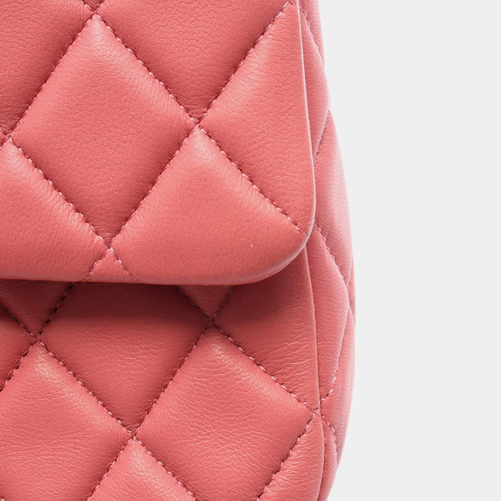 Chanel Pink Medium Classic Lambskin Valentines Heart Charms Single Flap