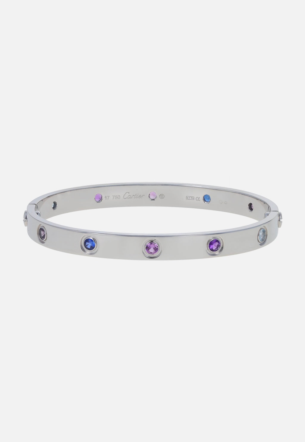 Cartier Love 18k White Gold Multi-Gemstone Size 17 Bangle Bracelet