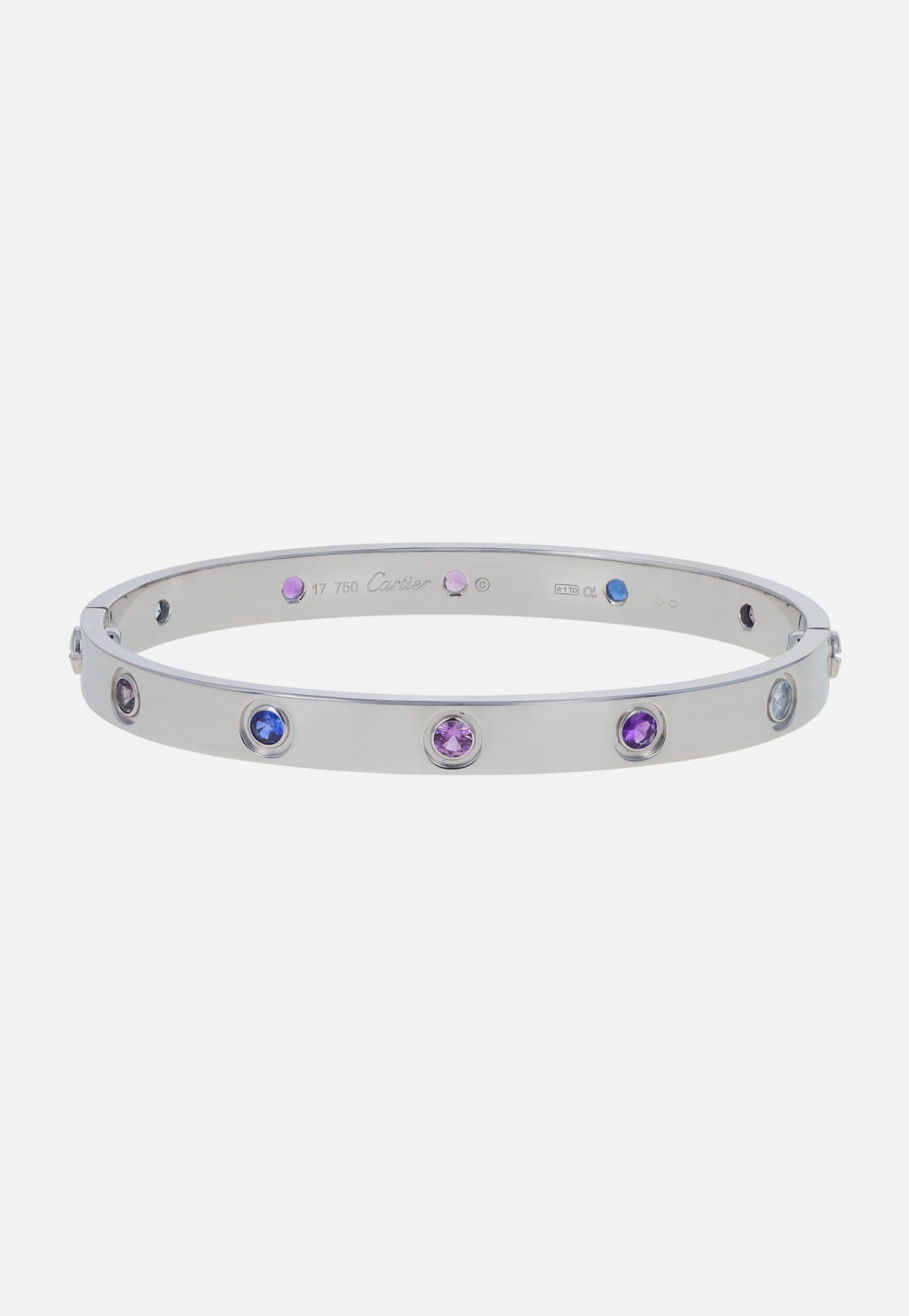 Cartier Love 18k White Gold Multi-Gemstone Size 17 Bangle Bracelet