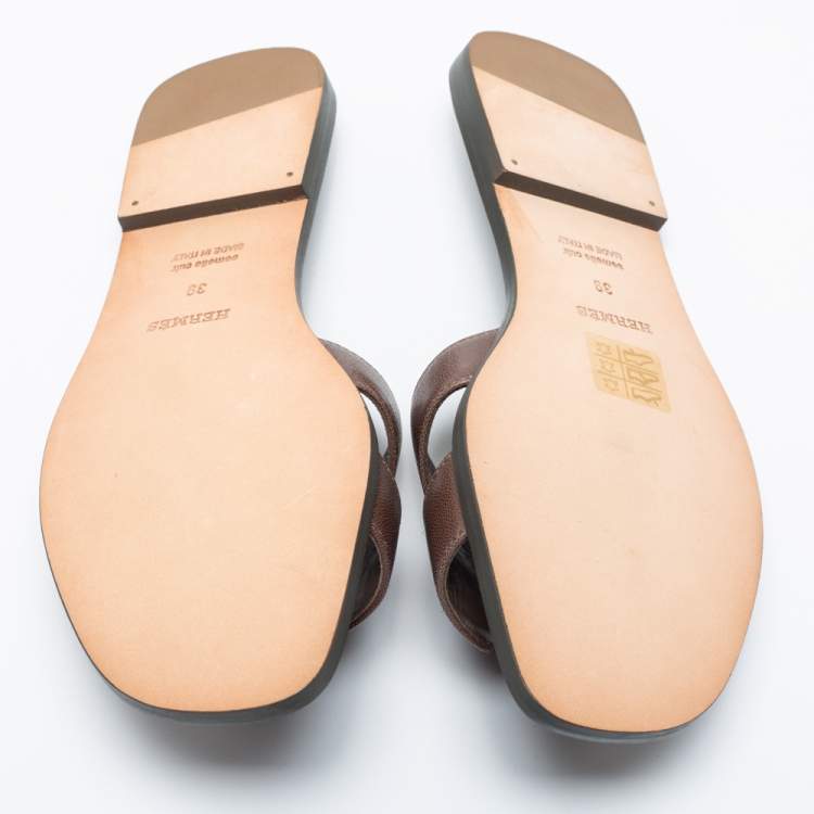 Hermes Brown Leather Oran Sandals Size 39