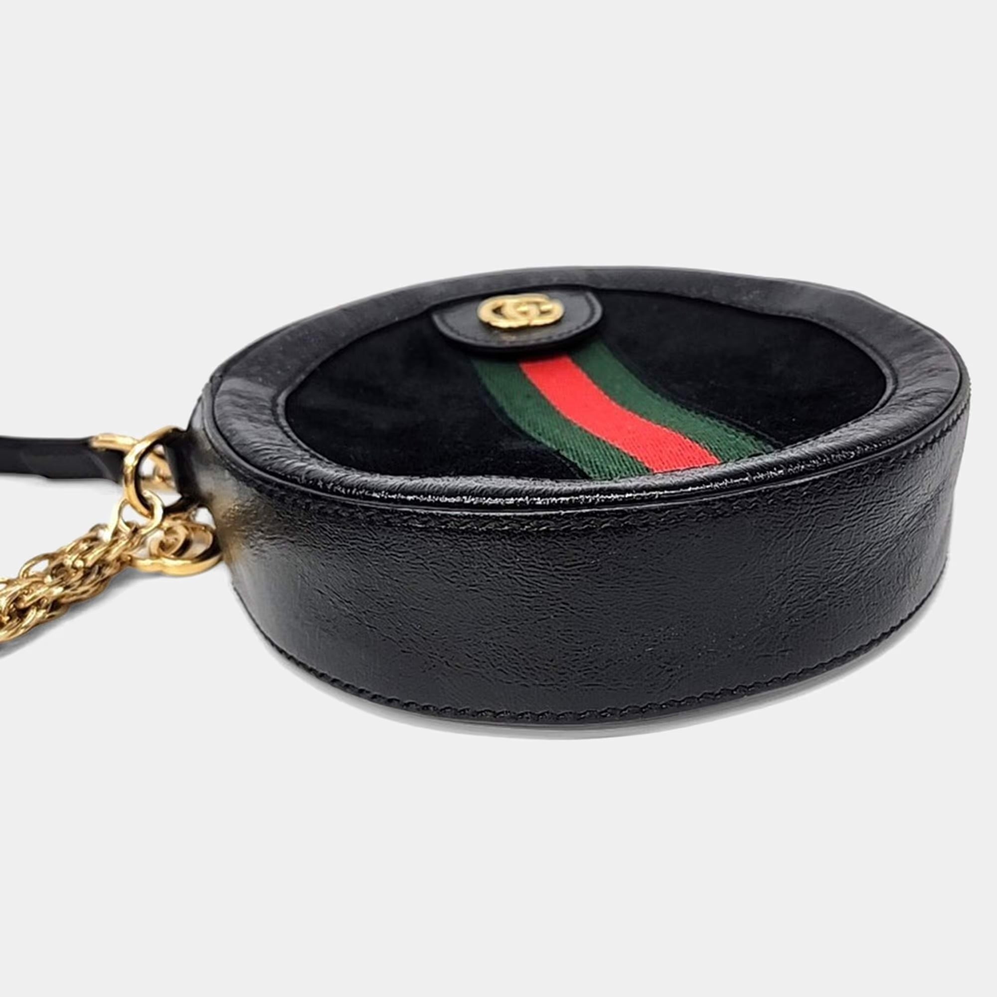 Gucci Multicolor Suede Ophidia Mini GG Round Shoulder Bag