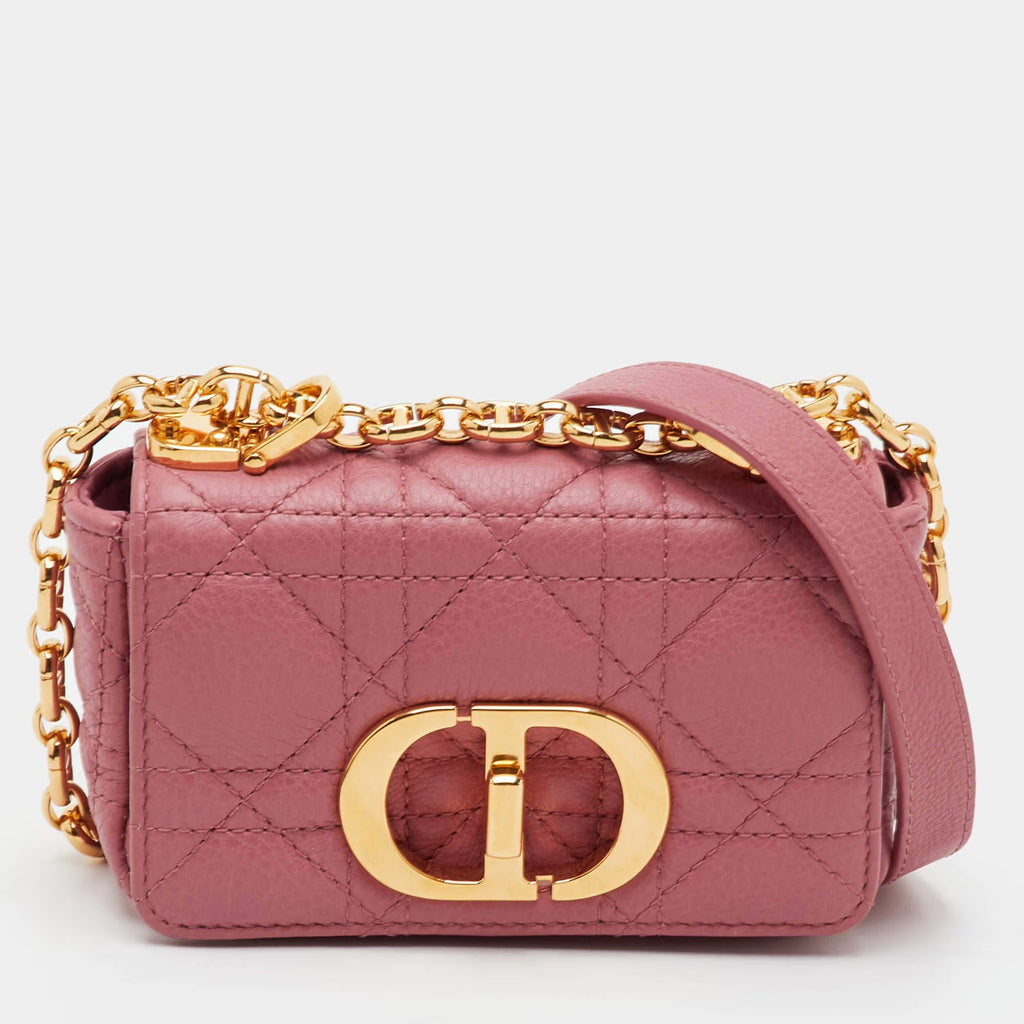 Dior Caro Micro Pink Cannage Leather Crossbody Bag