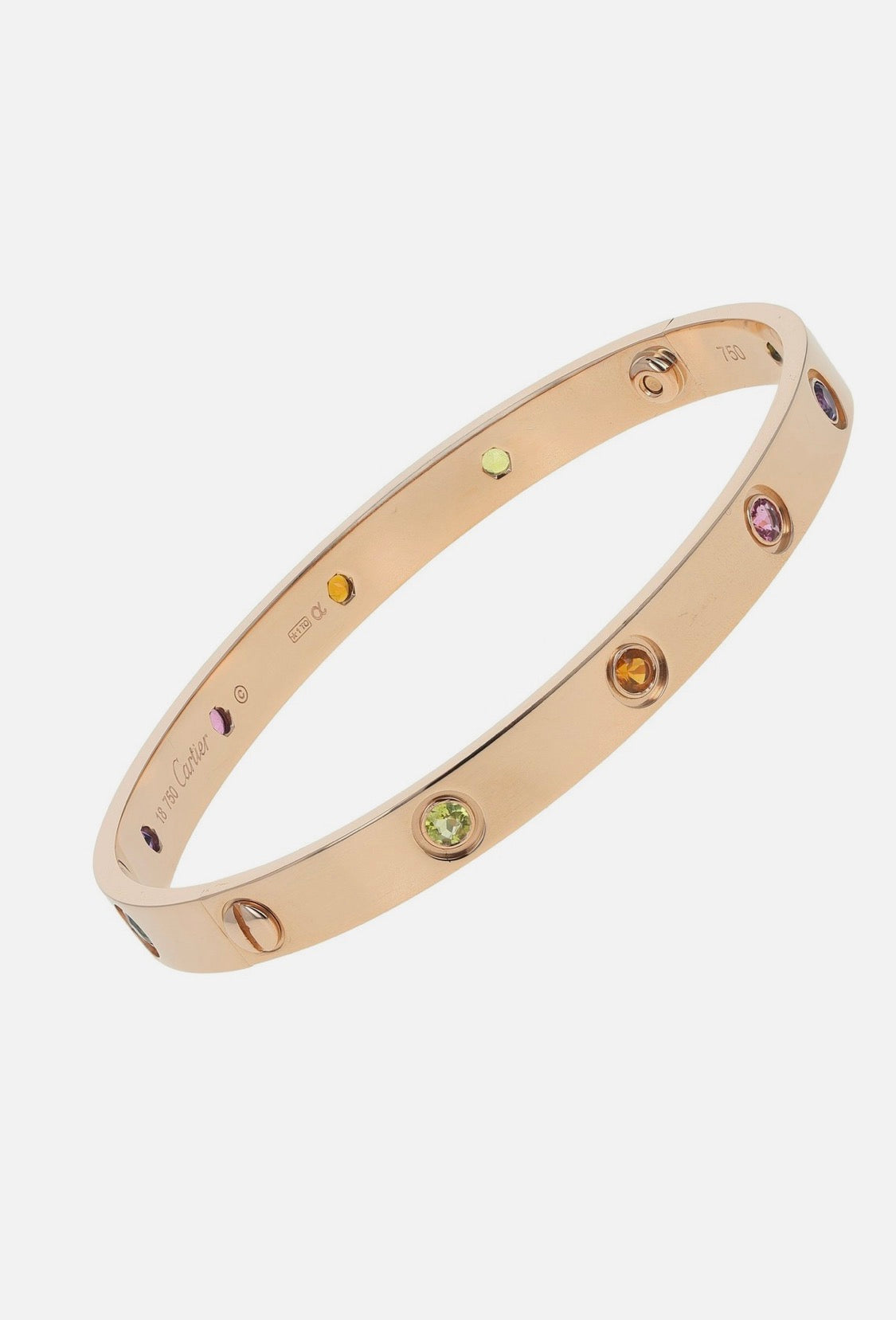 Cartier Love 18k Rose Gold Multi Gemstone Bangle Bracelet Size 18
