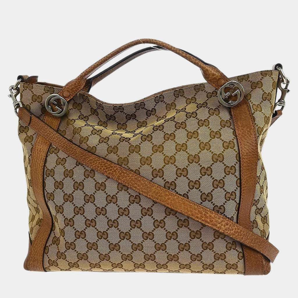 Gucci Beige Canvas GG Tote 2way Handbag
