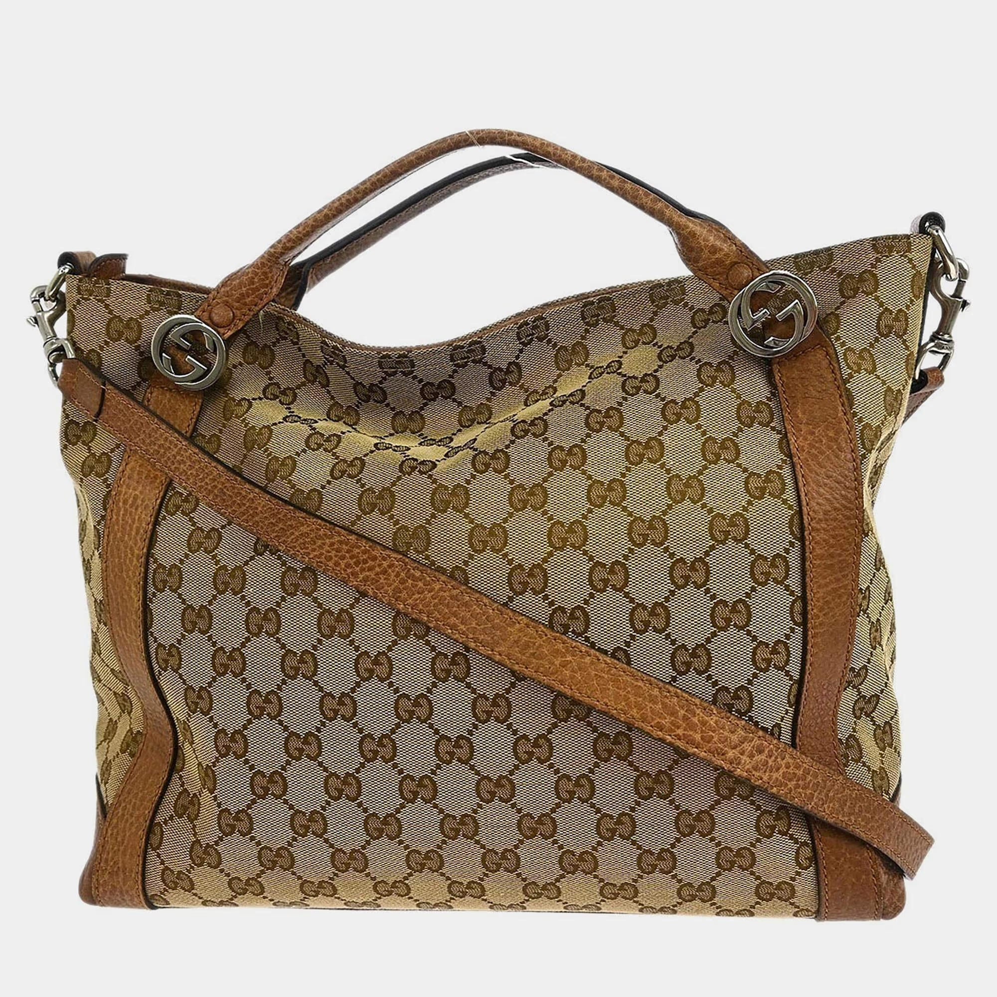 Gucci Beige Canvas GG Tote 2way Handbag