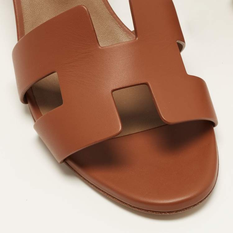 Hermes Legend Size 39.5 Brown Leather Wedge Sandals