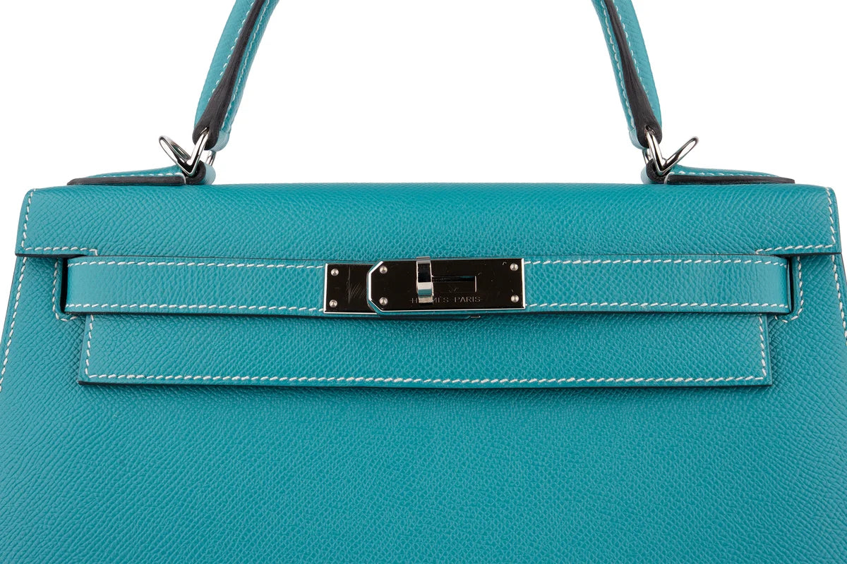 Hermès Kelly 28 HSS Epsom Blue Paon Verso Gris Perle PHW
