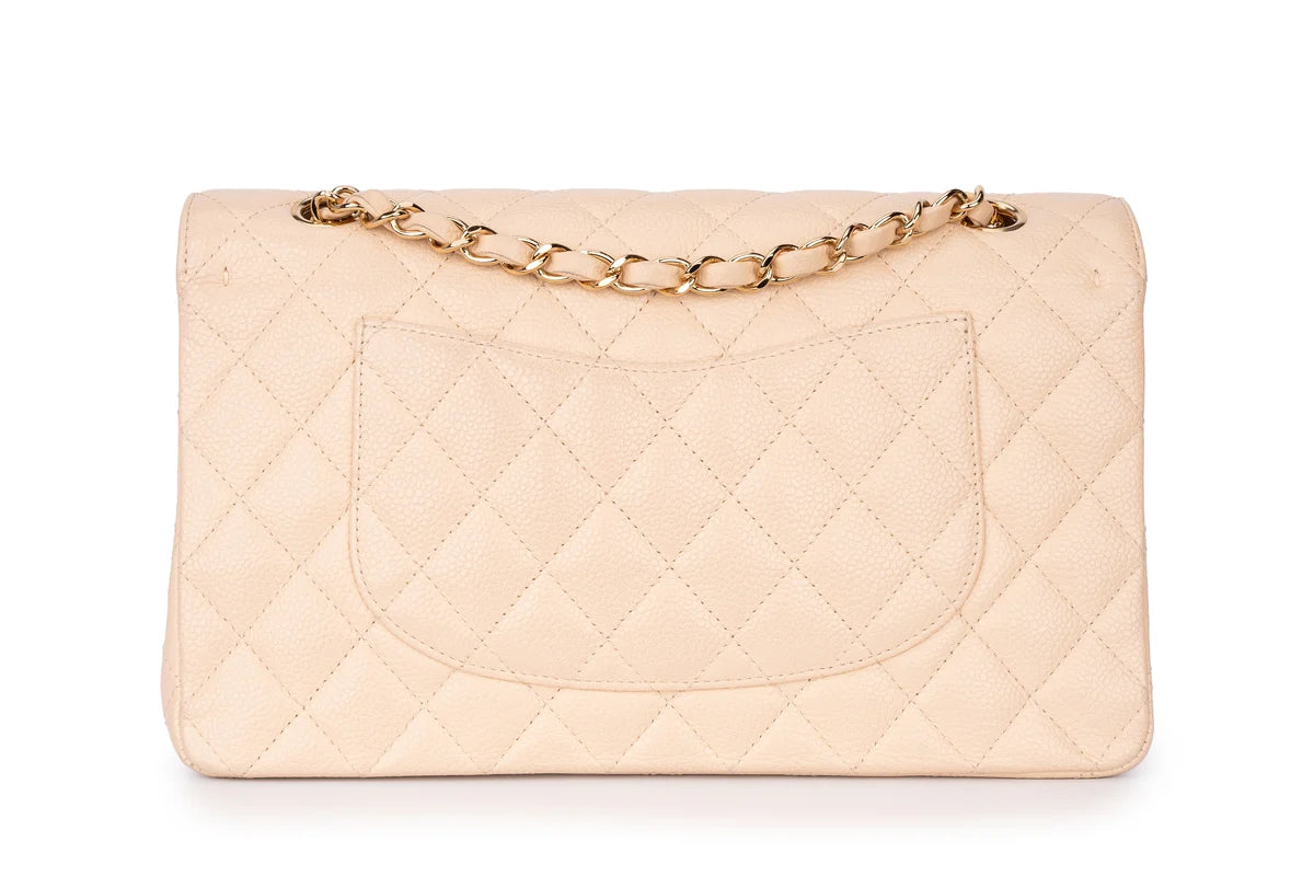 Chanel Med Classic Flap Caviar Beige GHW