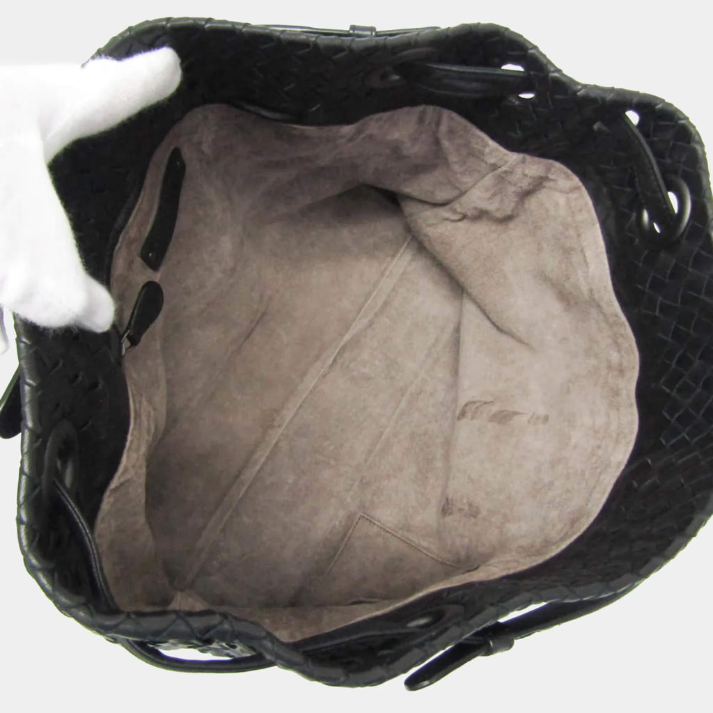 Bottega Veneta Intrecciato Medium Garda Bag Leather Handbag Black
