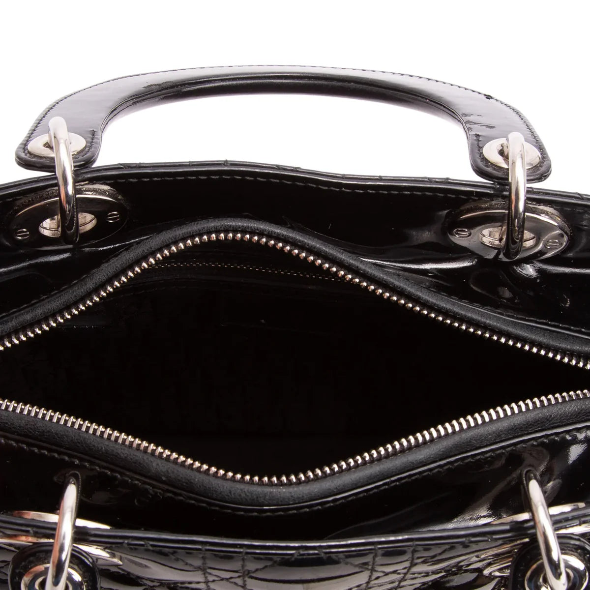 Christian Dior Black Cannage Patent Leather Medium Lady Dior Bag