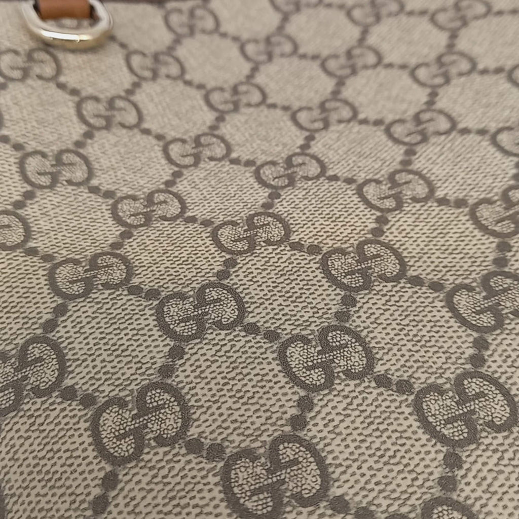 Gucci Beige Brown PVC GG Emblem Medium Bucket Bag