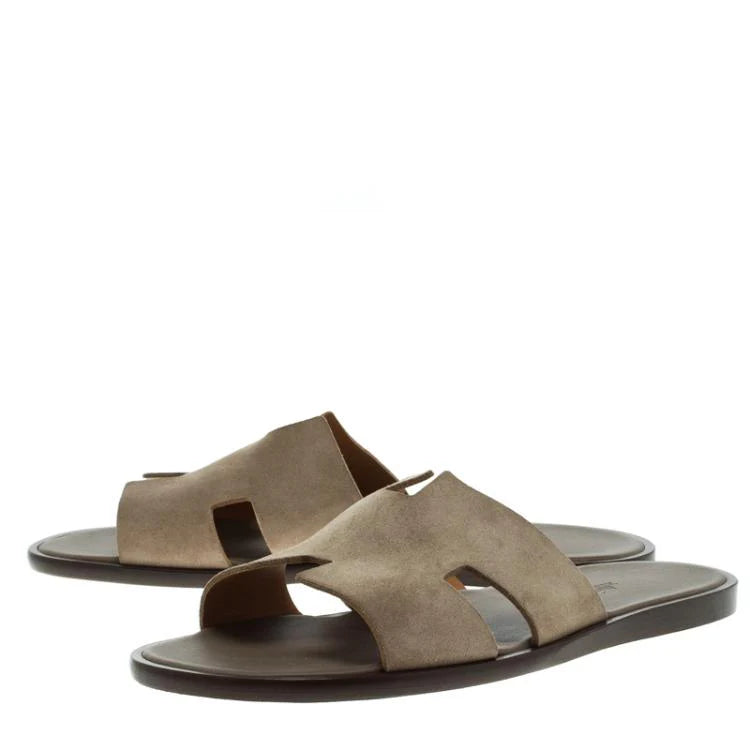 Hermes Light Brown Suede Izmir Sandals Size 43.5