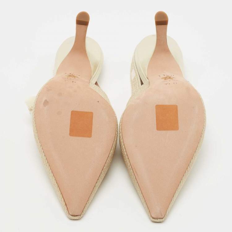 Dior Gold/White Canvas Slingback J'adior Pumps Size 39