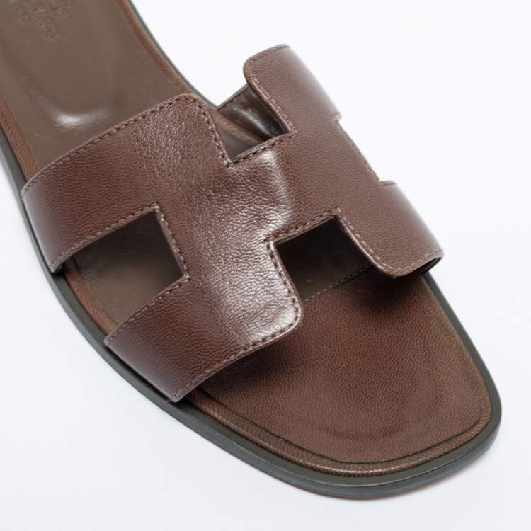 Hermes Brown Leather Oran Sandals Size 39