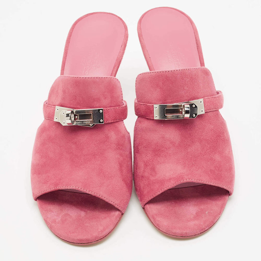 Hermes Cute Size 38 Pink Suede Slide Sandals