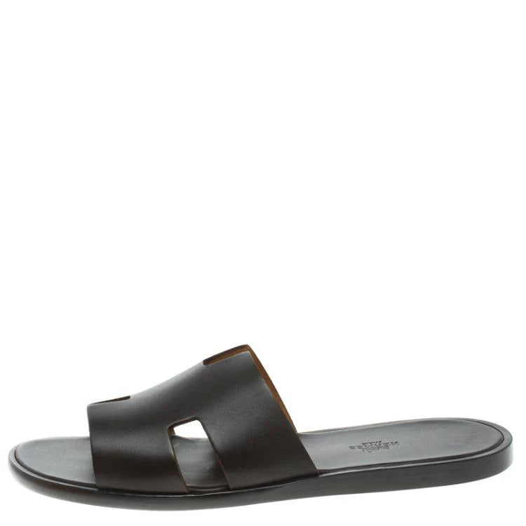 Hermes Dark Brown Leather Izmir Sandals Size 44.5