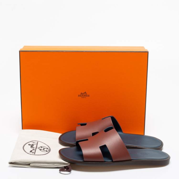 Hermès Brown Leather Izmir Slide Sandals Size 41