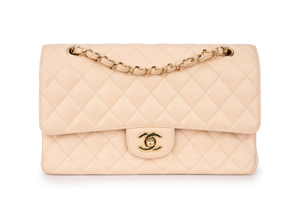 Chanel Med Classic Flap Caviar Beige GHW